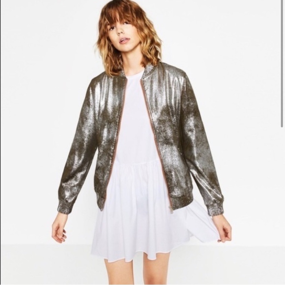 Zara metallic bomber jacket size M